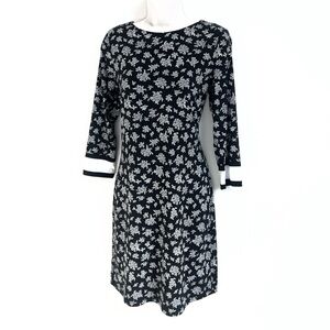 Michael Kors Floral 3/4 Sleeve Pullover Crew Neck Mini Dress Black White Small